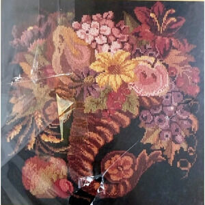 Elizabeth Bradley Needlepoint Kit Autumn Wreath Victorian Flowers Black 16" NEW